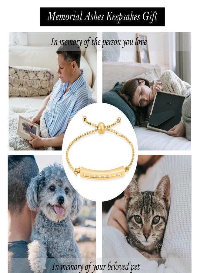 Hearbeingt Memorial Ashes Bracelet,Cremation Jewelry Urn Bracelet for Ashes Adjustable Classic Crystal Keepsake Bangle for Women Girl(Gold) - Image 5