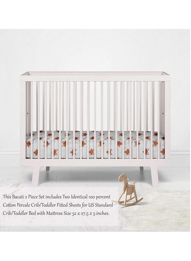 باكاتي Bacati - طقم مكون من قطعتين من ملاءات السرير المجهزة بطبعة ثعلب برتقالي/رمادي (برتقالي/رمادي) - Image 5