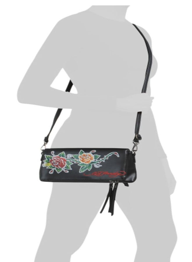 ED HARDY Women's Foldover Convertible Crossbody Bag, Black Floral, One Size, Classic - Image 5