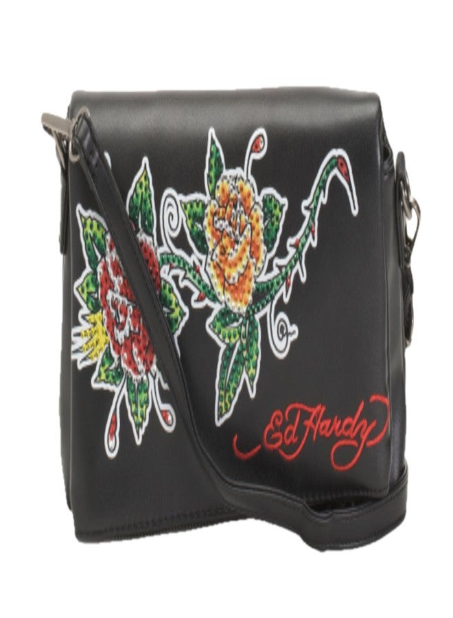 ED HARDY Women's Foldover Convertible Crossbody Bag, Black Floral, One Size, Classic - Image 3