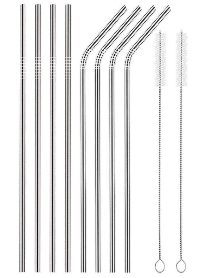 YTM 8 Pcs Stainless Steel Straws for Drinking with Brushes | Steel Straw Brush | Silver (Pack of 8) - Image 1