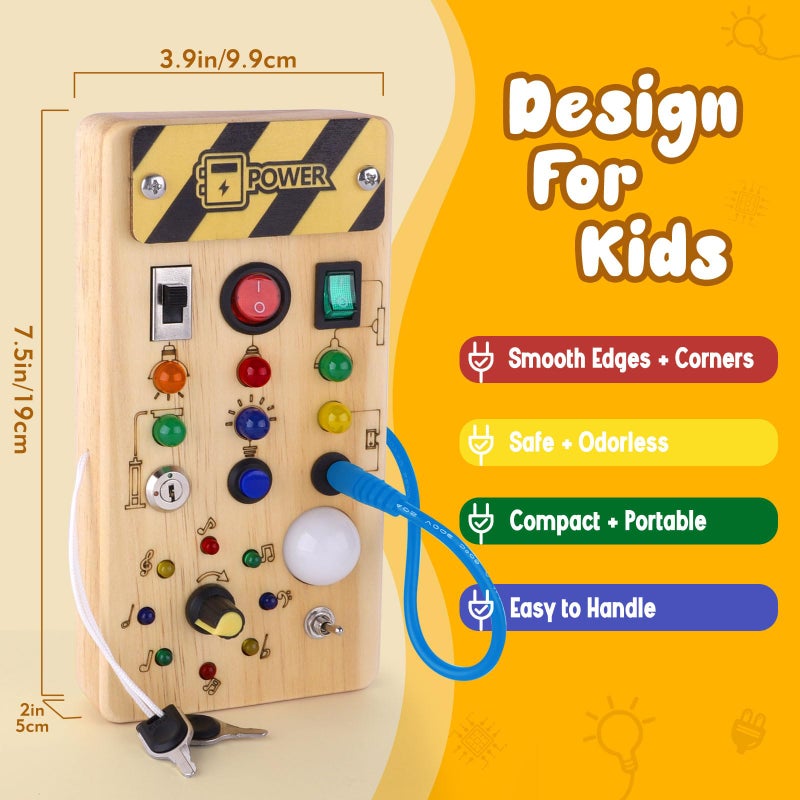 Hoarosall Montessori Wooden Busy Board with 8 LED Light switches, Sensory Toys Light Switch Travel Toys for 1+ Year Old Baby and Toddler - Image 4