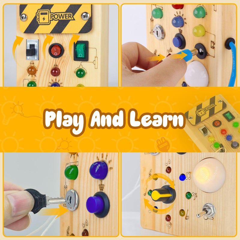 Hoarosall Montessori Wooden Busy Board with 8 LED Light switches, Sensory Toys Light Switch Travel Toys for 1+ Year Old Baby and Toddler - Image 3