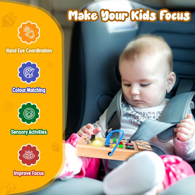 Hoarosall Montessori Wooden Busy Board with 8 LED Light switches, Sensory Toys Light Switch Travel Toys for 1+ Year Old Baby and Toddler - Image 5