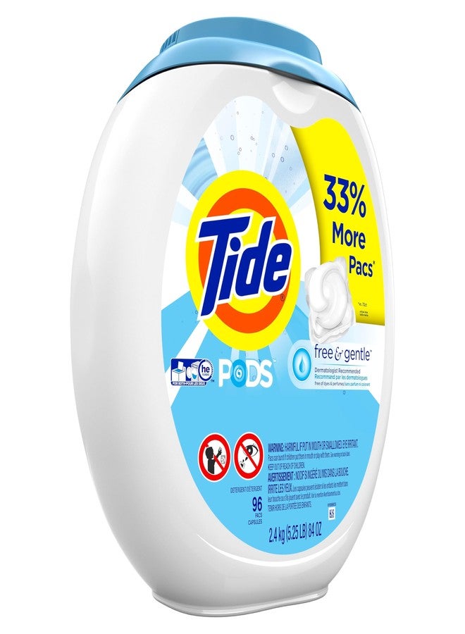 Tide PODS Free and Gentle, Laundry Detergent Soap PODS, HE, 96 Count - Unscented and Hypoallergenic for Sensitive Skin, Free and Clear of Dyes and Perfumes - Image 2
