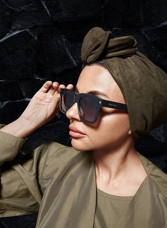 30 سندايز نظارات شمسية نسائية مربعة من جروف، حماية من الأشعة فوق البنفسجية ، أسود ورمادي