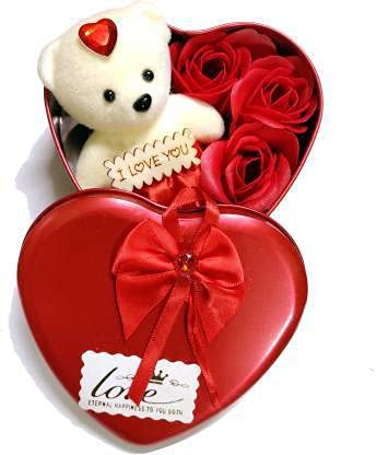 FLYmart Valentines Day Gift for Boys Girls Girlfriend Boyfriend Husband Wife Valentines Special Heart Shape Teddy Gift Box with Scented Rose Flowers and a soft shape heart pillow - Image 2