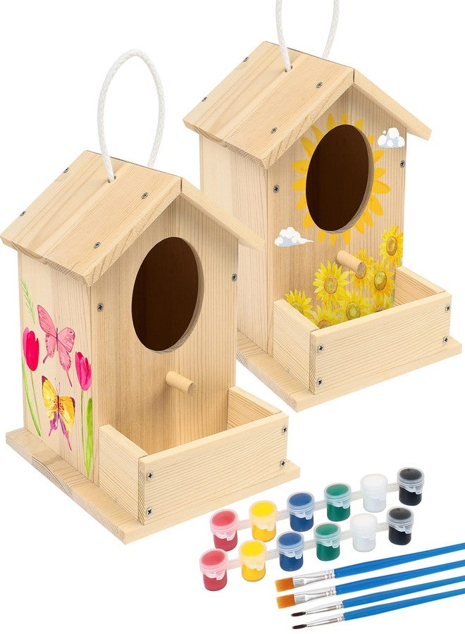 LotFancy Bird House Kit, 2 Pack, DIY Wooden Birdhouse Kits, Arts and Crafts Painting Kit for Kids, Build and Paint, Including Paints & Brushes - Image 1