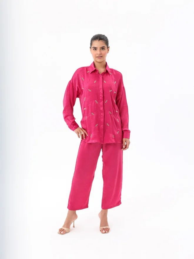 Elena By DStyle Pink Embellished Shirt and Pants Modest Set