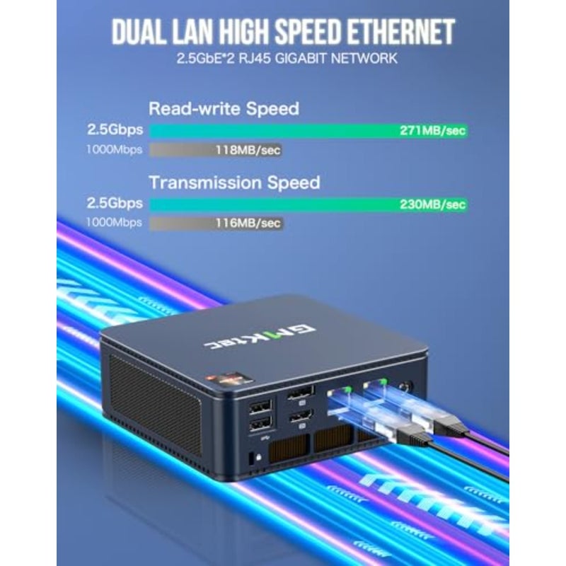 M5 Ultra Gaming Mini PC Ryzen 7 7730U ترقية 7430U/ 5825U 32 جيجا رام 1 تيرابايت SSD Dual NIC LAN 2.5 جيجا بايت أجهزة كمبيوتر مكتبية منزلية، شاشة ثلاثية 8K، WiFi 6E، USB3.2، USB-C، BT، DP، HDMI 2.0 - Image 4