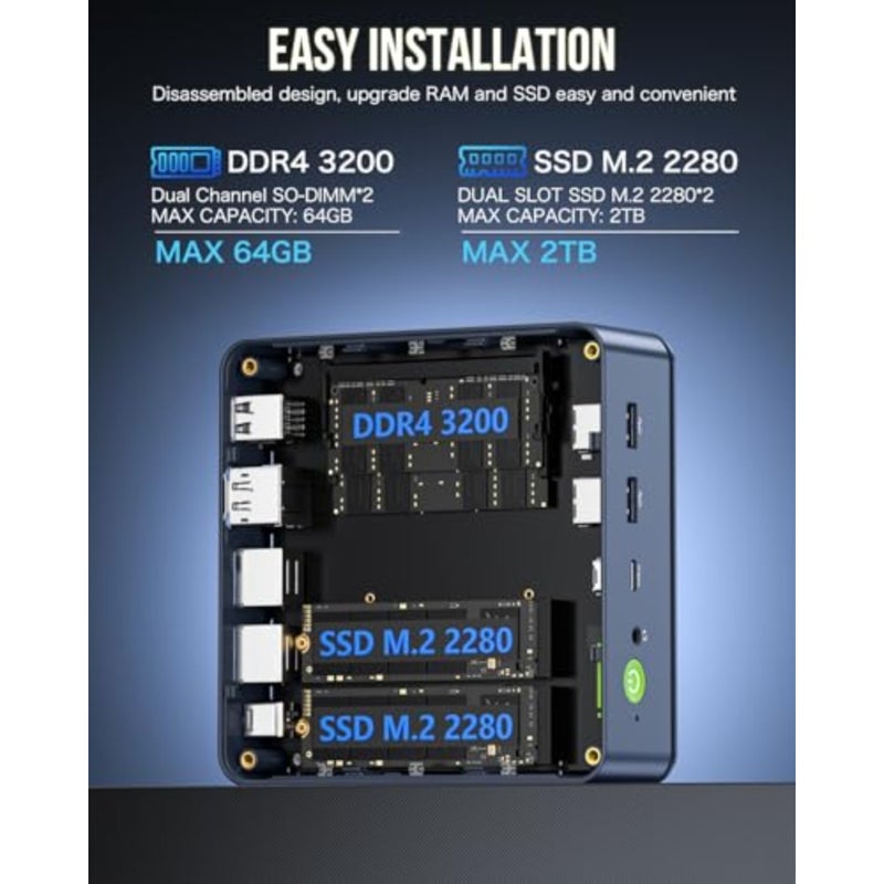 M5 Ultra Gaming Mini PC Ryzen 7 7730U ترقية 7430U/ 5825U 32 جيجا رام 1 تيرابايت SSD Dual NIC LAN 2.5 جيجا بايت أجهزة كمبيوتر مكتبية منزلية، شاشة ثلاثية 8K، WiFi 6E، USB3.2، USB-C، BT، DP، HDMI 2.0 - Image 3