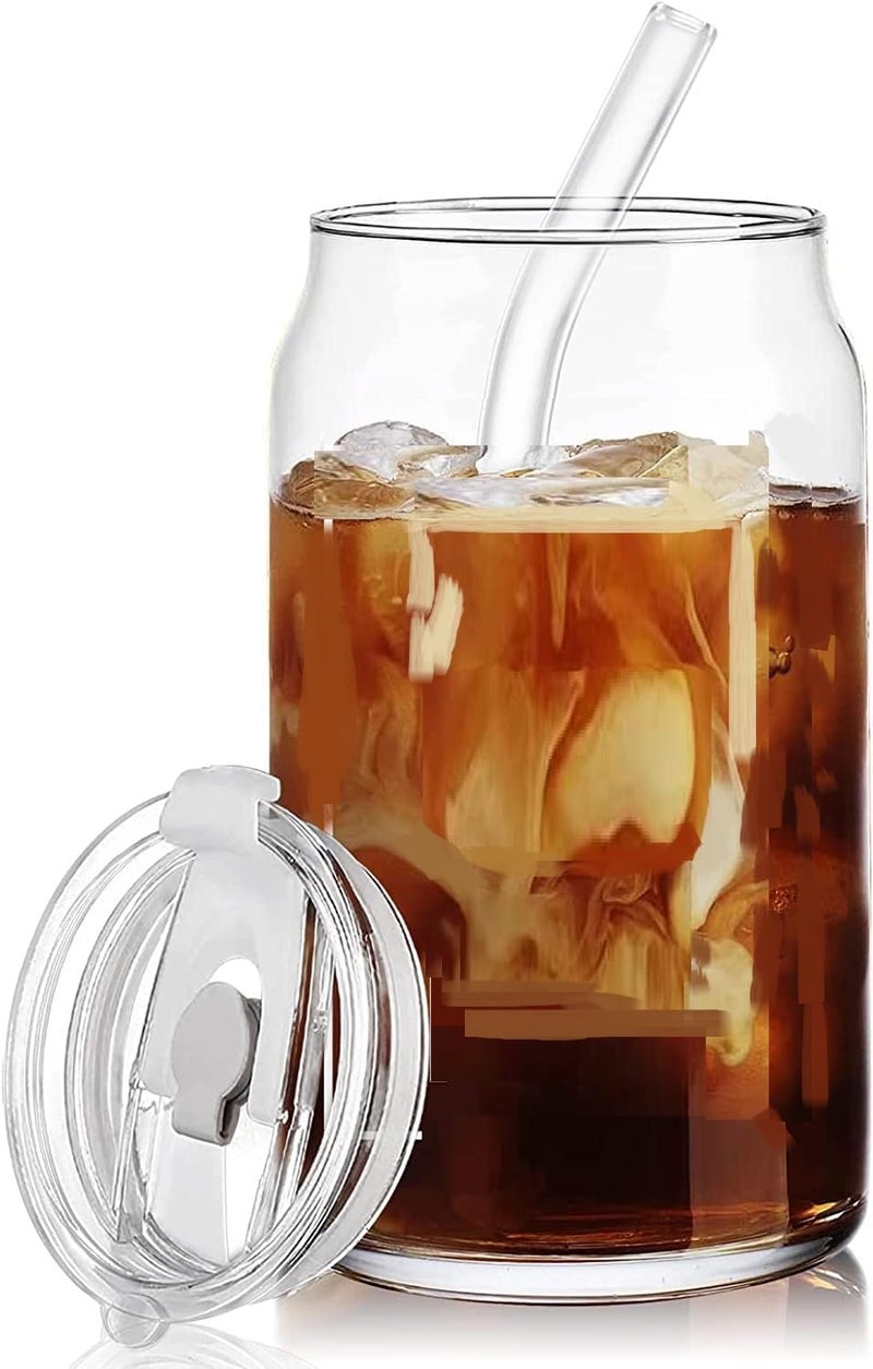 KELVEE Beer Can Shaped Drinking Glasses Tumbler with Straw and Plastic Lids Pack of 1,400ml Reusable Iced Coffee Soda Can Glasses Sipper Bottle Cool Iced Tea Mug Indoor & Outdoor (Coco) - Image 1