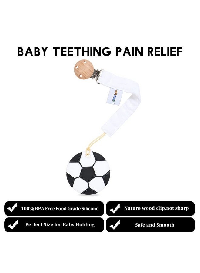 AmazingM Baby Food Grade Silicone Sports Shape Teether Toy with Pacifier Clip Holder,Teething Pain Relief Toys Gift Set for 3 Months+ Boys and Girls,Freezer Safe,BPA Free (Soccer) - Image 3