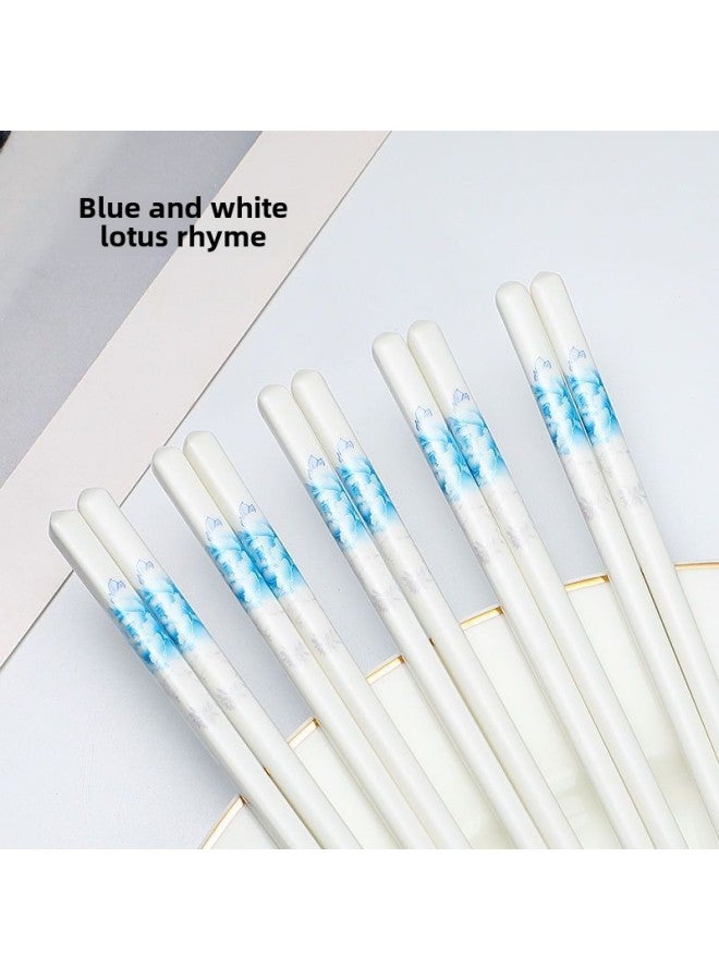 Ceramic Chopsticks Household Is Not Easy To Clean Bone China Chopsticks Batch Origin A A Wholesale-Color:Blue And Flower Lotus Rhyme-Specifications:5 Pairs - Image 1