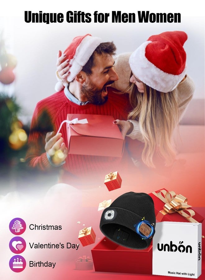 UNBON Bluetooth Beanie for Men, Bluetooth Beanie Hat with Light Headphones, Mens Birthday Gifts for Men Teen Boys Dad Black - Image 2