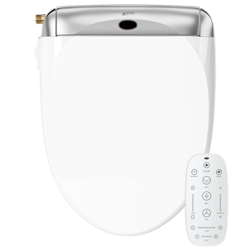 LEIVI Electric Bidet Toilet Seat with Wireless Remote and Side Panel Multiple Spray Modes Adjustable Heated Seat Warm Water and Air Dryer Auto LED Nightlight Round