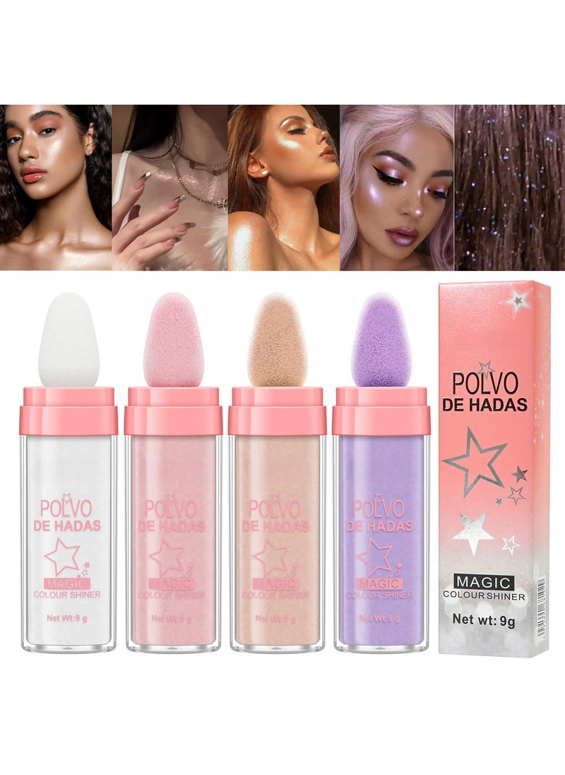 URQT URQT 4 Color Polvo De Hadas Fairy Dust Highlight Patting Powder  Full Body Contouring and Clavicle Pearlescent Patting Powder for Face and Eye Christmas Sparkling Body Glitter Powder 4 Pack 