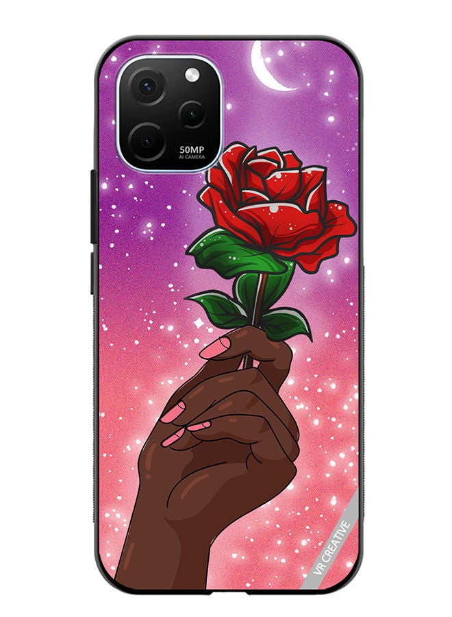 VR CREATIVE Protective Case Cover For Huawei Enjoy 50z Rose Presenter Black Hand Design Multicolour - Image 1