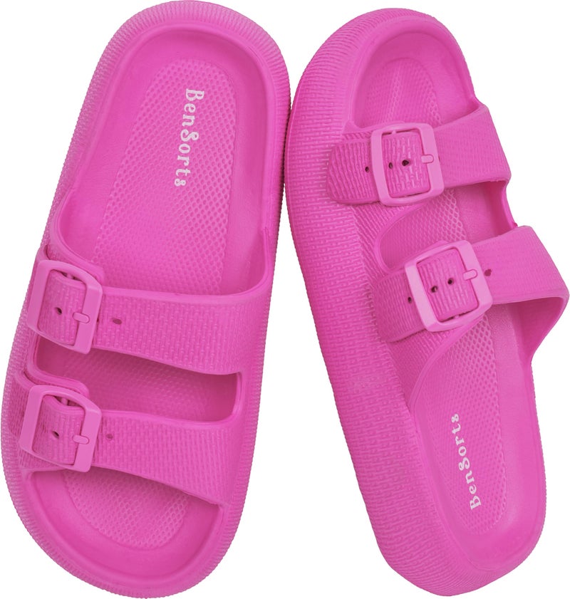 BenSorts Pillow Slippers for Women Cute Sandal Adjustable Buckles Soft Recovery Slides Shower Spa Bath House Slippers Indoor Hot Pink Men Size 8.5 9 9.5 Women Size 9.5 10 10.5 - Image 1