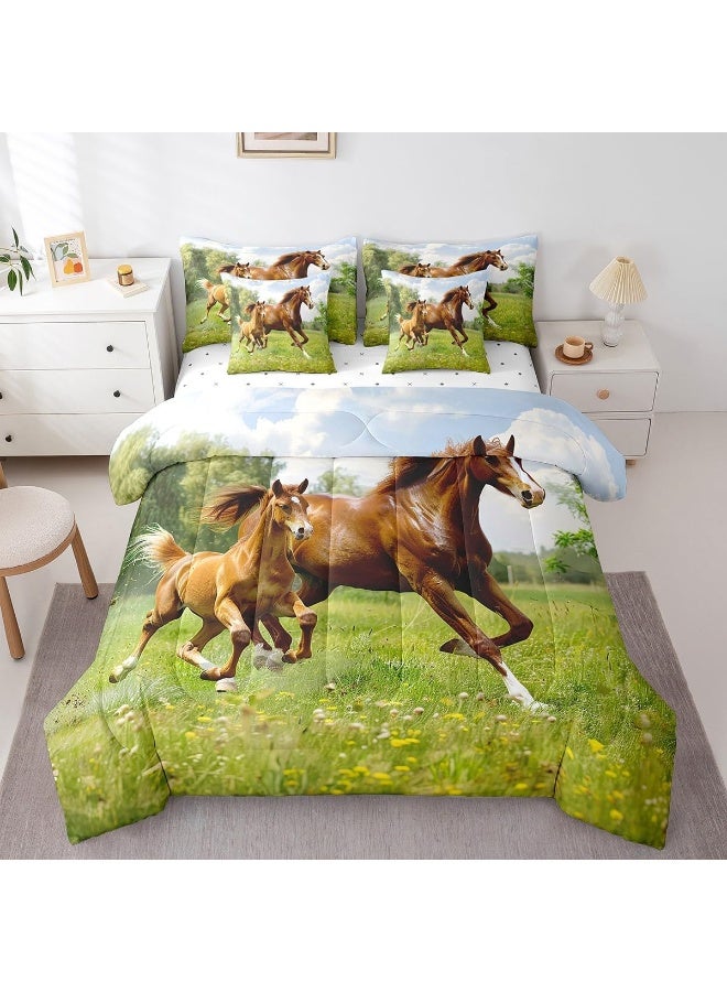 Feelyou Feelyou Horse Bed in a Bag Galloping Horse Bedding Set for Kids Boys Girls Teens Wild Animal Comforter Set Full Size 7 Pieces Wildlife Bed Set with Comforter, Sheet Set, Pillowcases, Pillow Covers  - Image 3