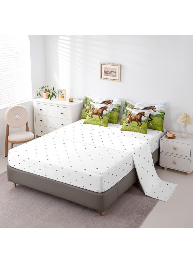 Feelyou Feelyou Horse Bed in a Bag Galloping Horse Bedding Set for Kids Boys Girls Teens Wild Animal Comforter Set Full Size 7 Pieces Wildlife Bed Set with Comforter, Sheet Set, Pillowcases, Pillow Covers  - Image 4