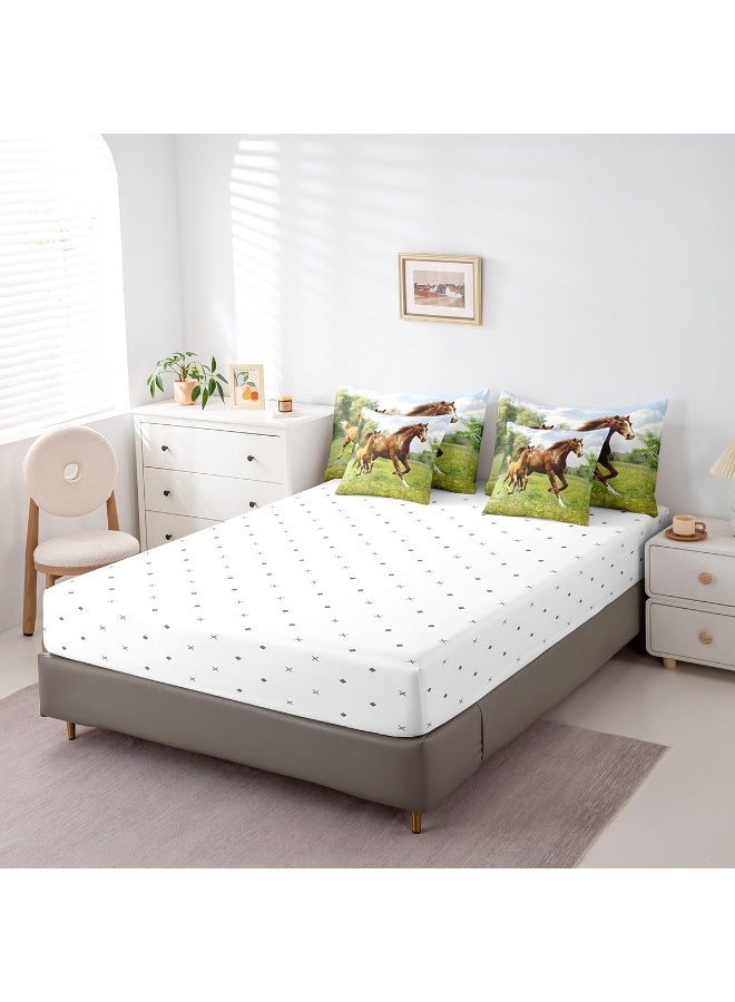 Feelyou Feelyou Horse Bed in a Bag Galloping Horse Bedding Set for Kids Boys Girls Teens Wild Animal Comforter Set Full Size 7 Pieces Wildlife Bed Set with Comforter, Sheet Set, Pillowcases, Pillow Covers  - Image 5