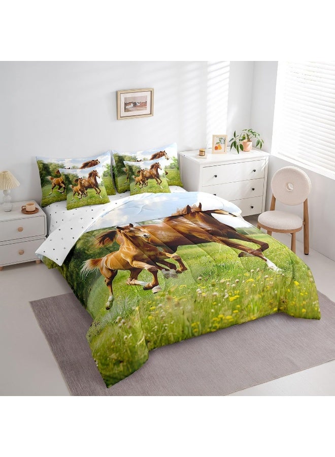 Feelyou Feelyou Horse Bed in a Bag Galloping Horse Bedding Set for Kids Boys Girls Teens Wild Animal Comforter Set Full Size 7 Pieces Wildlife Bed Set with Comforter, Sheet Set, Pillowcases, Pillow Covers  - Image 2