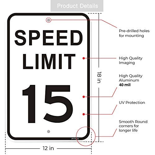 JW Signs Speed Limit 15 MPH Sign 4-Pack Slow Down Traffic Sign 12"x18"Rust Free 40Mil Aluminum UV Printed Outdoor Metal Reflective Easy to Mount No Fading Outdoor Use for Neighbour Driveway Yard or School - Image 2