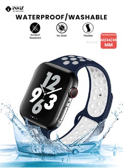 INEIX Soft Silicone Sport Nike Edition Replacement Strap For Apple Watch 42/44/45 mm - Blue/White  - Image 5
