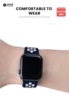 INEIX Soft Silicone Sport Nike Edition Replacement Strap For Apple Watch 42/44/45 mm - Blue/White  - Image 3