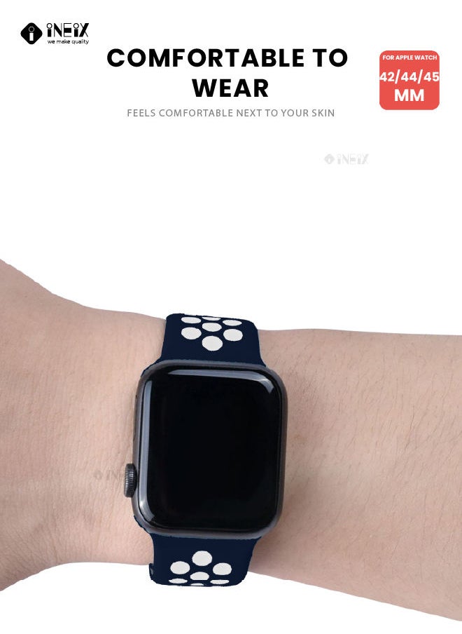 INEIX - Soft Silicone Sport Nike Edition Replacement Strap For Apple Watch 42/44/45 mm - Blue/White - Image 1