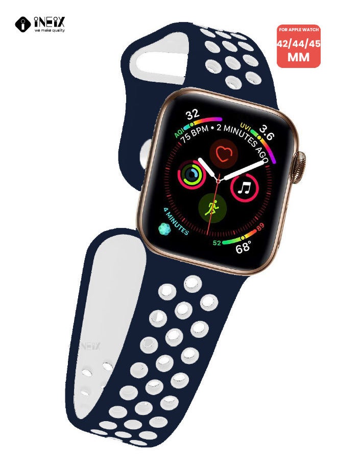 INEIX - Soft Silicone Sport Nike Edition Replacement Strap For Apple Watch 42/44/45 mm - Blue/White - Image 1