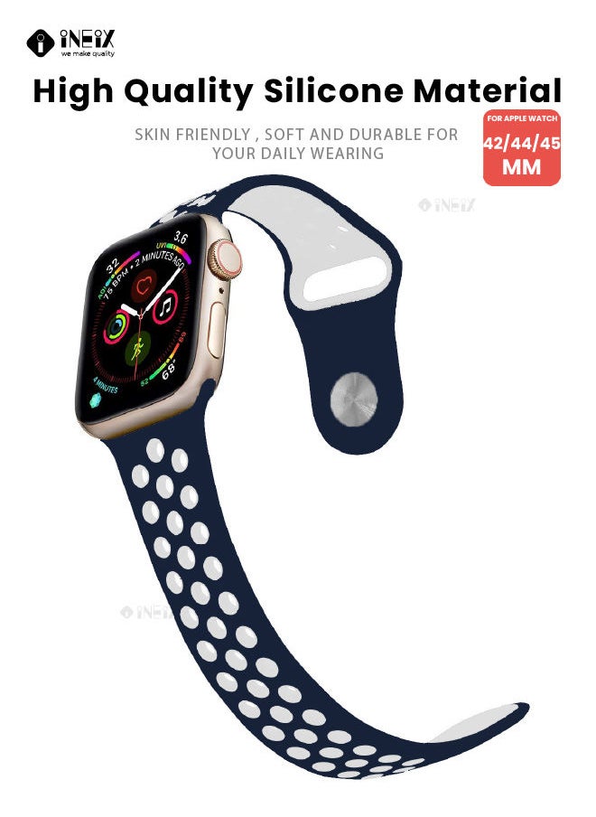 INEIX - Soft Silicone Sport Nike Edition Replacement Strap For Apple Watch 42/44/45 mm - Blue/White - Image 1