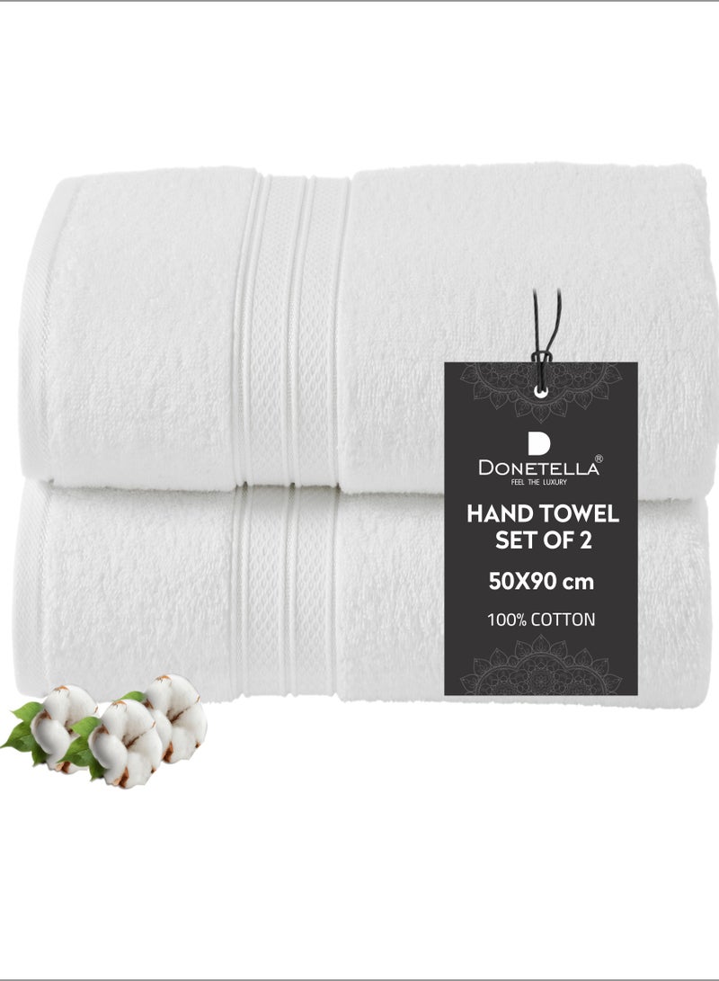 Donetella Premium 100 % Combed Cotton 2-Pcs Hand Towel Set (50 X 90 CM) 600 GSM Super Soft Hand Towel, Highly Absorbent, Quick Dry,Best Towel for Bathroom, Spa And Hotel,White - Image 1
