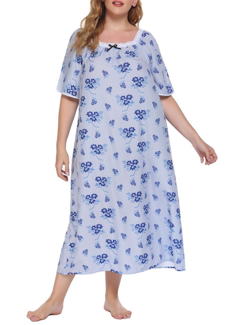 Women Lounger Dress Vintage Plus Size Loose Nightgowns Lounging Pyjamas - Image 1
