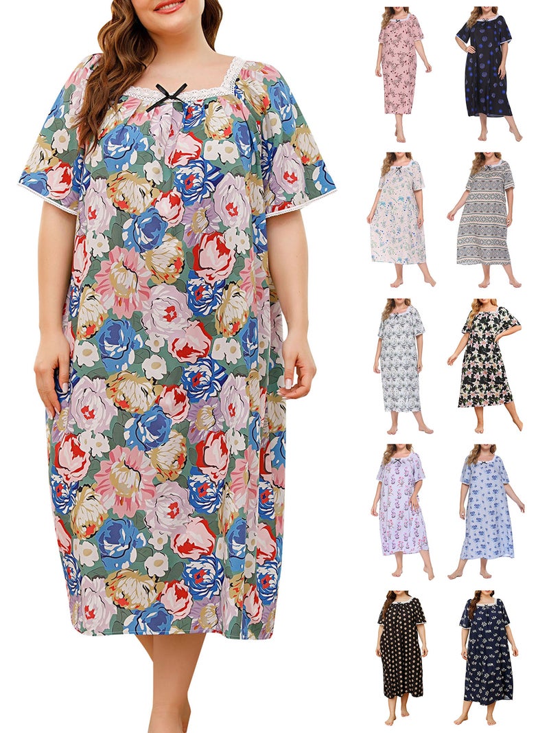 Women Lounger Dress Vintage Plus Size Loose Nightgowns Lounging Pyjamas - Image 3