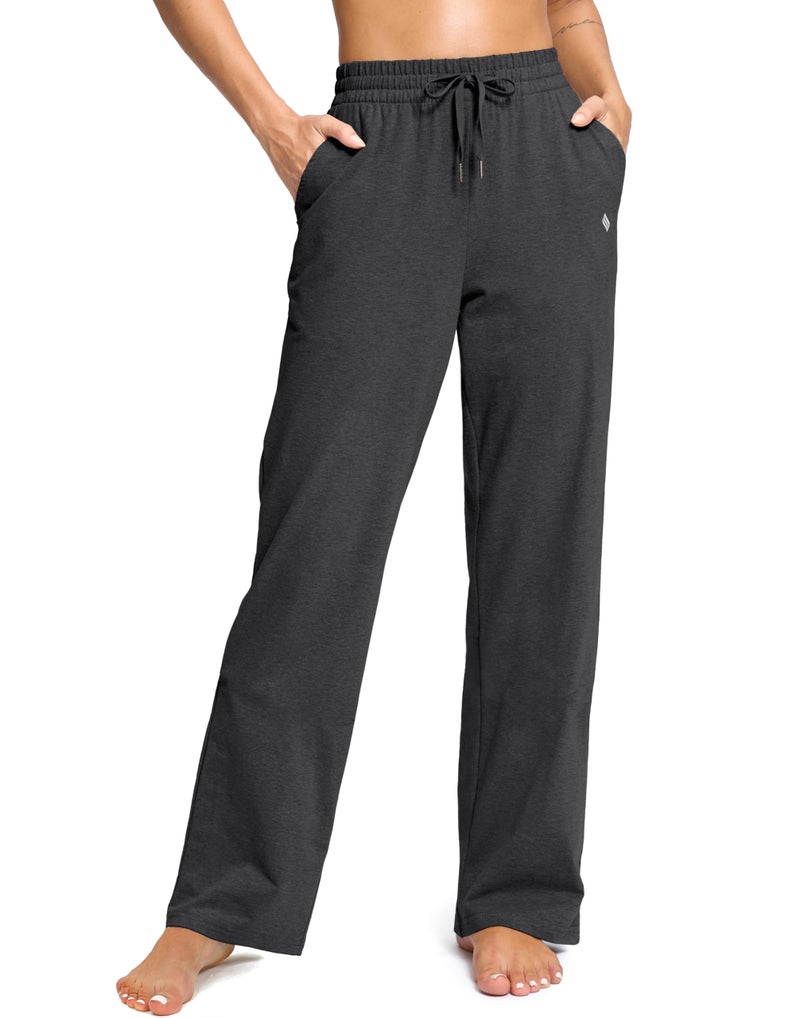 SANTINY 31"/33"/35" Women's Tall Cotton Sweatspants Yoga Lounge Casual Pants Open Bottom Sweat Pants for Women with Pocketsï¼ˆCharcoal-L35_Mï¼‰ - Image 1