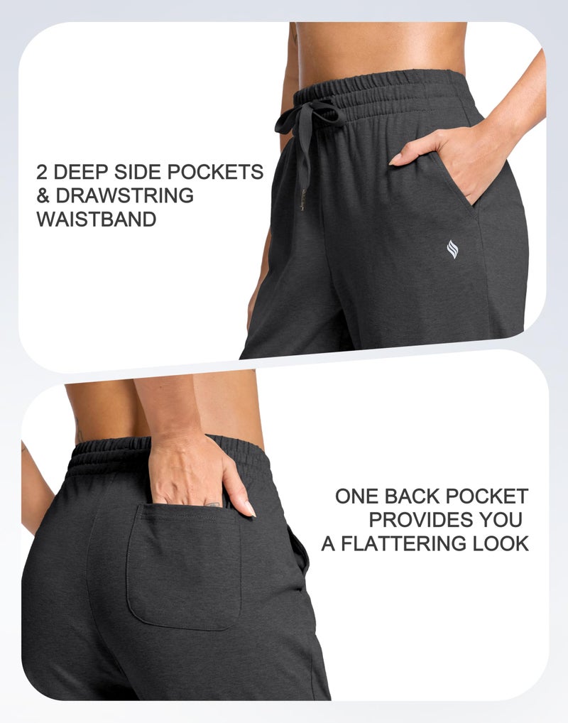 SANTINY 31"/33"/35" Women's Tall Cotton Sweatspants Yoga Lounge Casual Pants Open Bottom Sweat Pants for Women with Pocketsï¼ˆCharcoal-L35_Mï¼‰ - Image 5