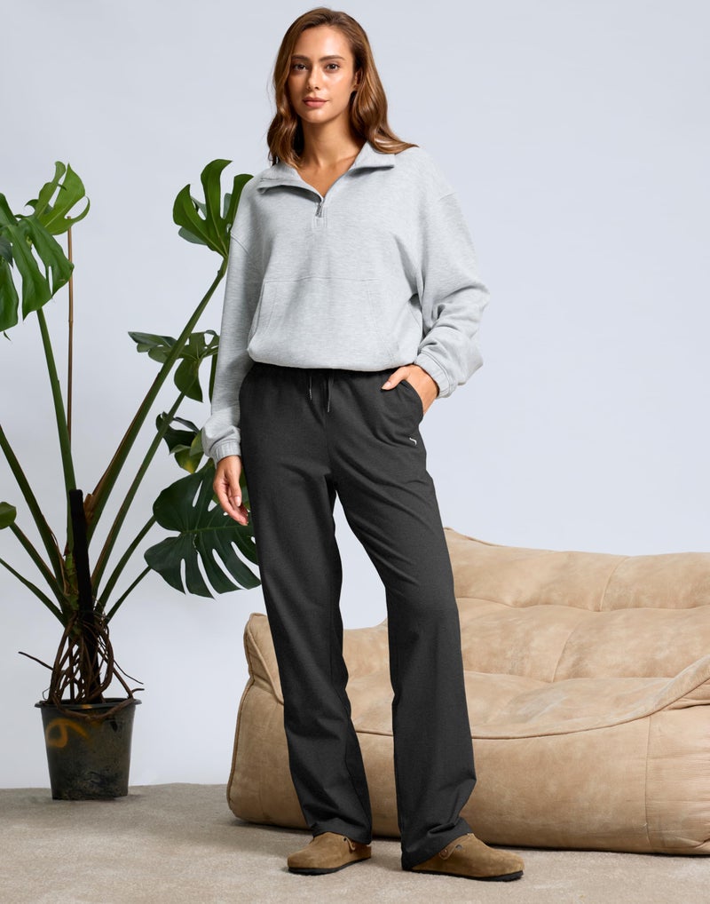 SANTINY 31"/33"/35" Women's Tall Cotton Sweatspants Yoga Lounge Casual Pants Open Bottom Sweat Pants for Women with Pocketsï¼ˆCharcoal-L35_Mï¼‰ - Image 3