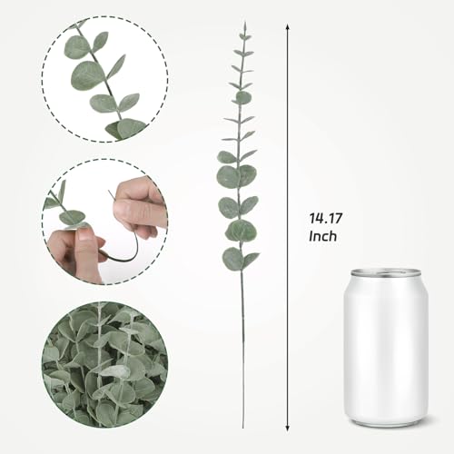 CEWOR 80pcs Artificial Eucalyptus Stems Fake Eucalyptus Leaves Stems Real Touch Leaf Branches for Flower Bouquet Wedding Easter Centerpiece Spring Home Office Decor - Image 2