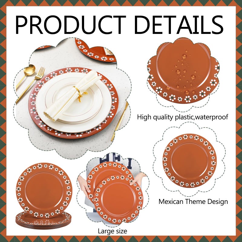 Jinei 10 Pcs 13 Inch Platos De Barro Mexican Floral Charger Plates Mexican Barro Talavera Plates for Theme Birthday Wedding Cinco De Mayo Party Decorations (Stylish) - Image 4