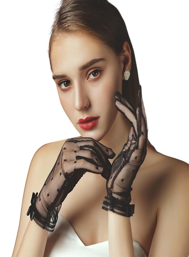Homeaura Black Bow Hand Gloves for Women - Skin-Friendly, Elegant Design, Versatile Use Lace Material | One Size | Hand Wash | Wedding & Party | Comfort Fit | Fashion Accessory - Image 1