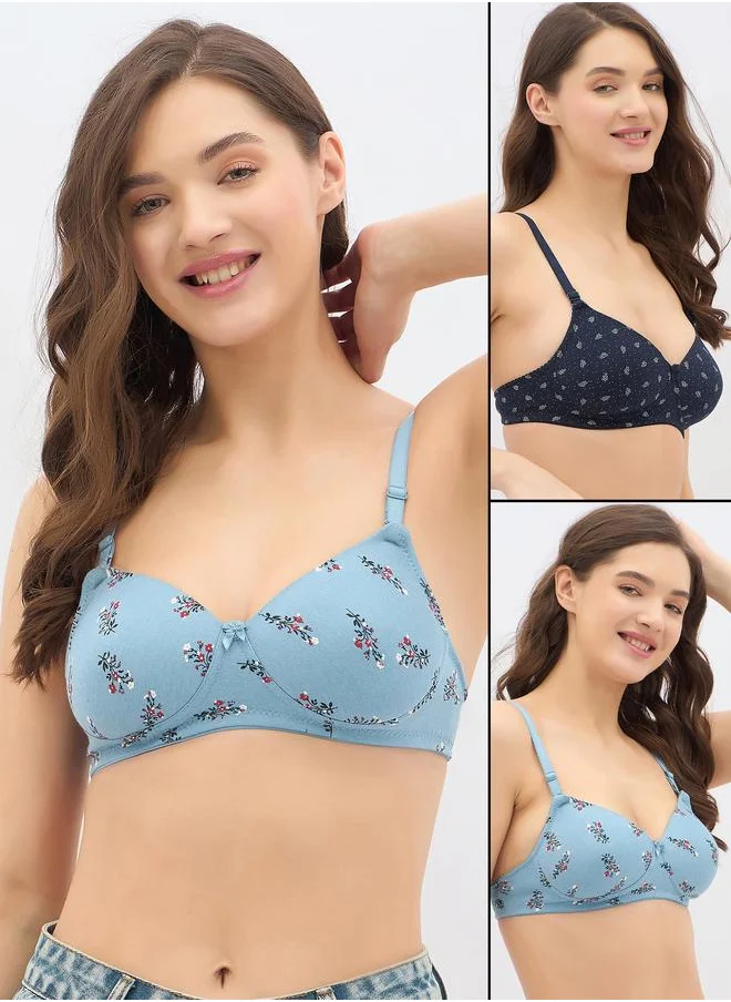 Clovia Clovia Pack of 2 - Printed Padded Non-Wired Full Coverage Multiway T-Shirt Bra