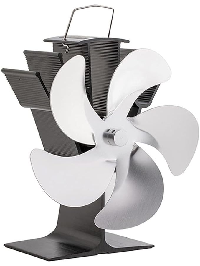 مروحة مدخنة تعمل بالسخان لجذوع الخشب لموقد SF302G مع مقياس حرارة، لون فضي - Image 1