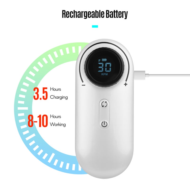 Rechargeable Nail Drill Machine Electric Nail Drills 30000RPM High Speed LCD Display Screen with Nail Dril Pen Holder & Drill Bits for Acrylic Nails Manicure Pedicure Cuticle Nail Removal White - Image 2