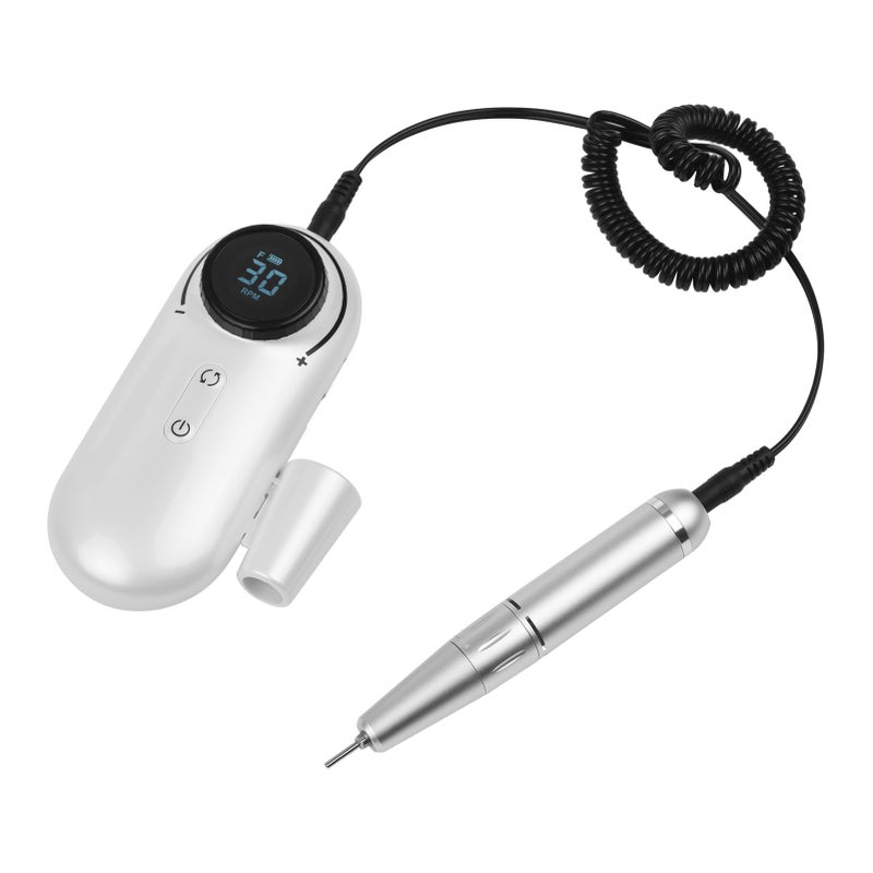 Rechargeable Nail Drill Machine Electric Nail Drills 30000RPM High Speed LCD Display Screen with Nail Dril Pen Holder & Drill Bits for Acrylic Nails Manicure Pedicure Cuticle Nail Removal White - Image 1