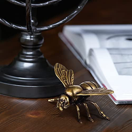 Veemoon 2pcs Gold Bee Figurines Brass Animal Insects Figurines Statue Feng Shui Sculpture Toys Gold Desk Home Indoor Decorative Collectible or Elders - Image 3