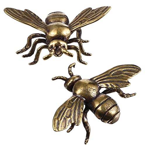 Veemoon 2pcs Gold Bee Figurines Brass Animal Insects Figurines Statue Feng Shui Sculpture Toys Gold Desk Home Indoor Decorative Collectible or Elders - Image 1