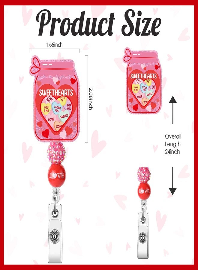 AFRITEE Valentine's Day Badge Holder Retractable - Pink Sweethearts ID Badge Reel with Alligator Clip Holiday Gift for Nurses, Love Acrylic Glitter Name Badge Reels Suitable for School Teachers - Image 2