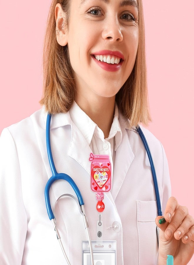 AFRITEE Valentine's Day Badge Holder Retractable - Pink Sweethearts ID Badge Reel with Alligator Clip Holiday Gift for Nurses, Love Acrylic Glitter Name Badge Reels Suitable for School Teachers - Image 4